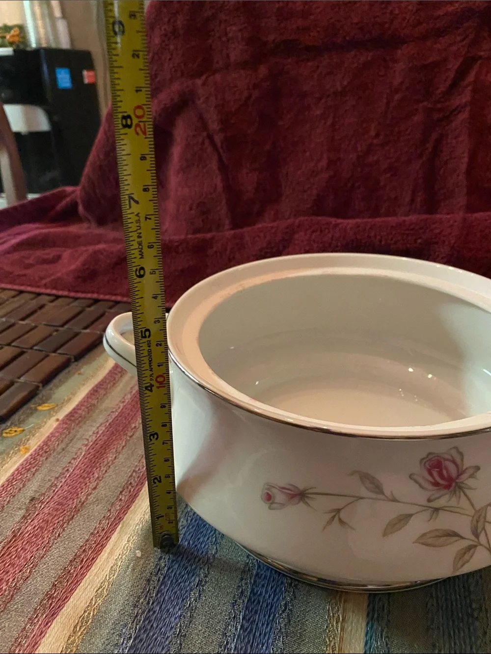 Vintage Seiza White Floral Covered Casserole Dish with Pink Rose Accent